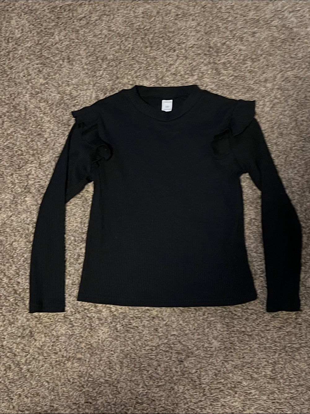 SHEIN Black Ribbed Long Sleeve Top with Shoulder Ruffles